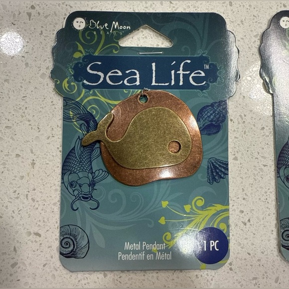 2pc Nautical Bronze Whale & Silver Boat Craft Metal Pendant Blue Moon Seal Life - Picture 3 of 7